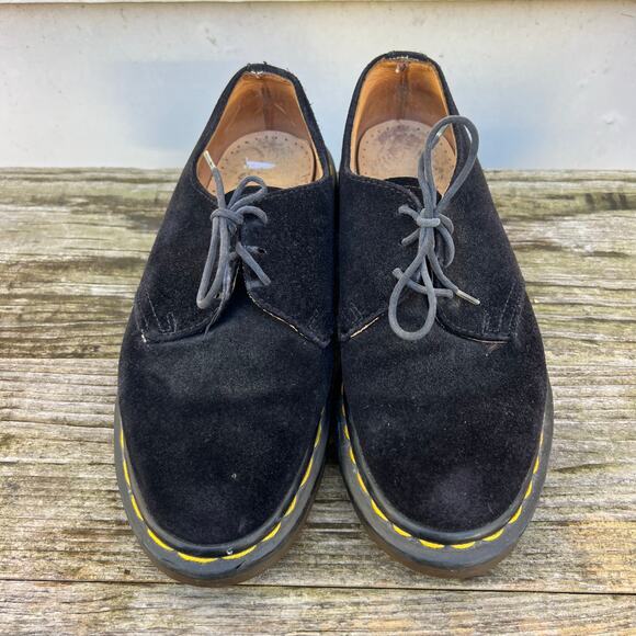 Vintage 90s Dr Martens Black Velvet 3 eyelet chunky oxfords Made in England USW5 - Picture 2 of 8